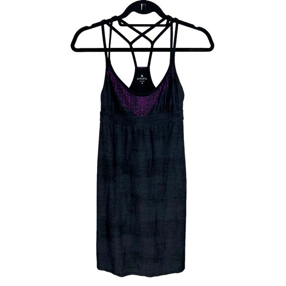 Athleta Black Purple Nylon Spandex Blend Coastline Racerback Swim Dress Small - Picture 1 of 5